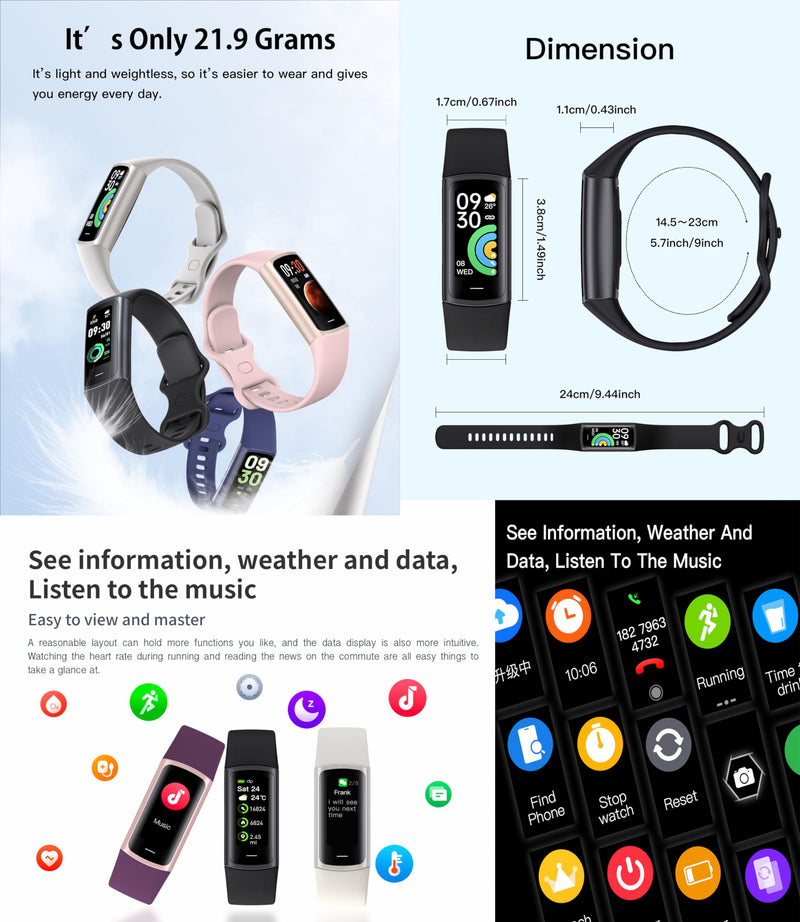 Fitness Tracker, 25 Sports Modes, Heart Rate/Blood Oxygen and Pressure Monitor Sleep Step Tracker/Carolies Waterproof Smartwatch Smart Bracelet for Android and iOS Phone Black
