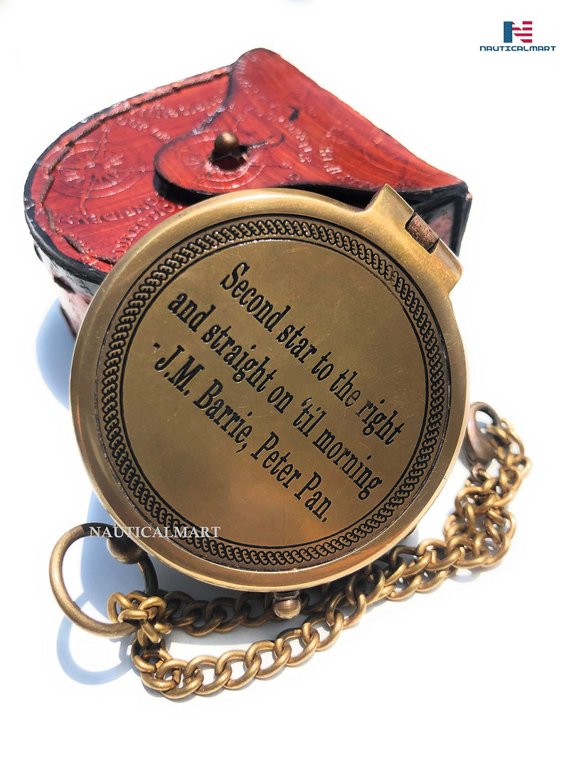 Second Star to The Right J. M. Barrie, Peter Pan Engraved Brass Compass Directional Compass Magnetic Pocket Personalized Gift for Camping, Hiking and Touring - BeesActive Australia