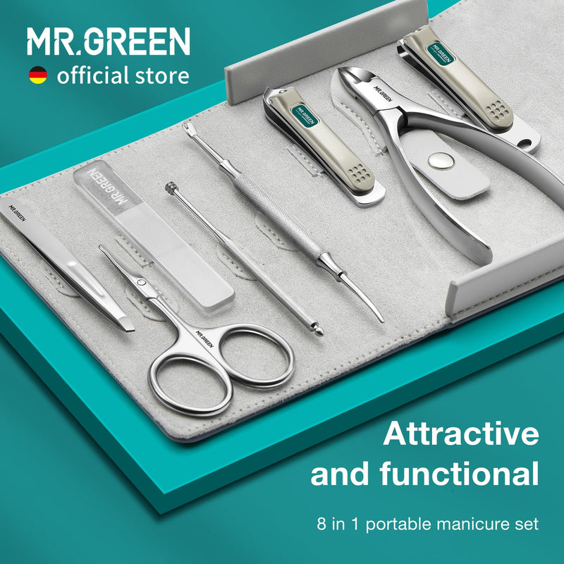 MR.GREEN Nail Clipper Sets 8 in 1 Pedicure Kits Stainless Steel Manicure Sets Personal Care Tools with Microfiber Leather Case (Mr-6658) Mr-6658 - BeesActive Australia