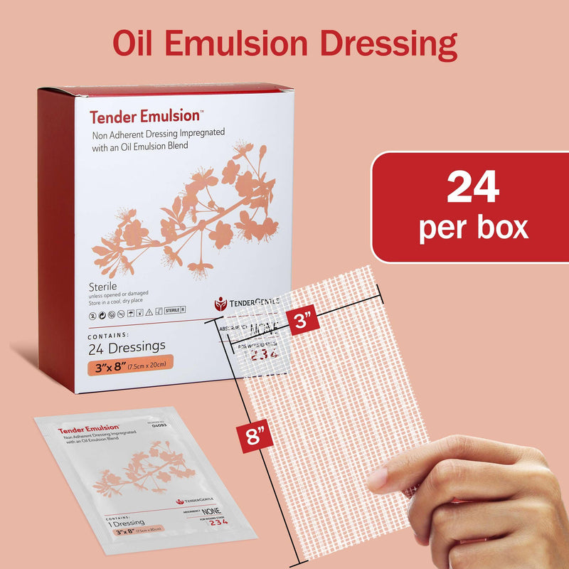 Sterile Oil Emulsion Dressing 3x8-24 Non Adherent Petrolatum Dressings for Low Exudate Wounds - Good for Skin Grafts Sites, Burns, and More