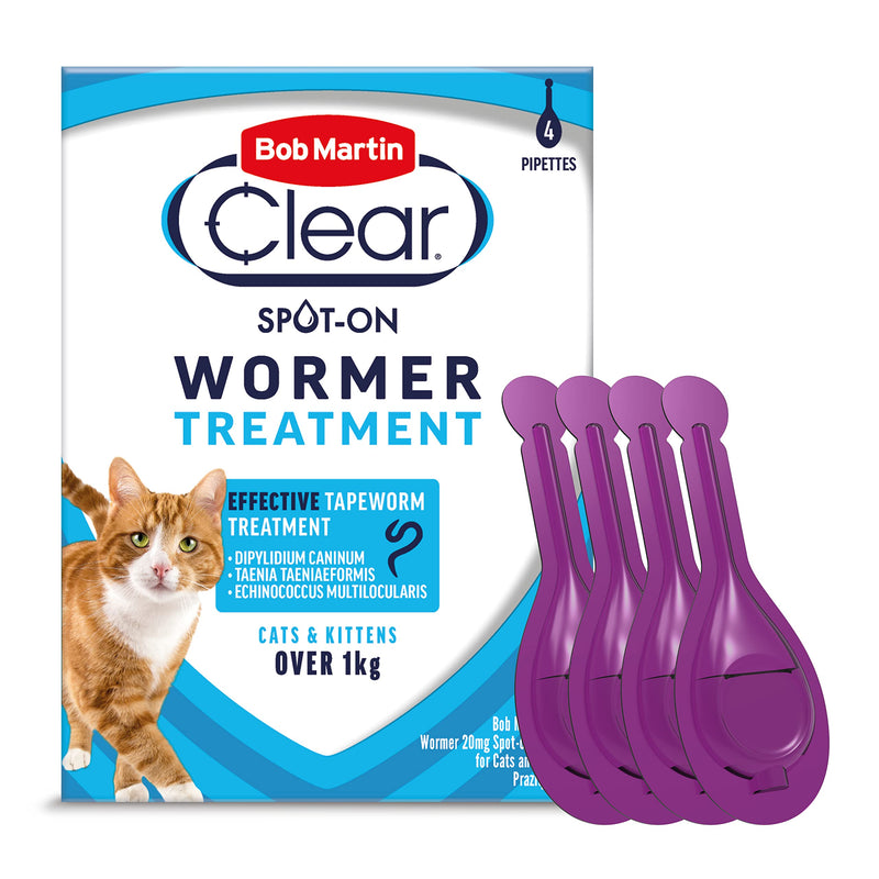 Bob Martin Clear Spot On Wormer for Cats & Kittens - 100% Effective Tapeworm Treatment (4 Pipettes) 4 Pipettes