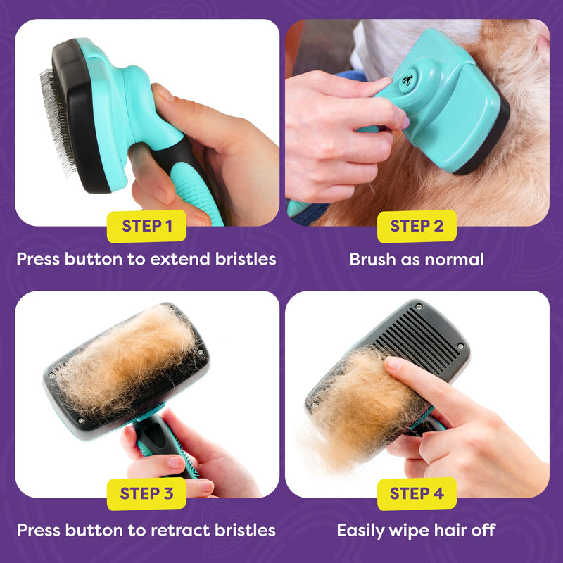 Hertzko Dog & Cat Brush, Dog Brush for Shedding, Cat & Dog Grooming, Self Cleaning Slicker Brush for Pets, Grooming Brushes for Long Short Haired Dogs Cats, Deshedding Brush, Rake, Comb - Aqua Aqua Brush - BeesActive Australia