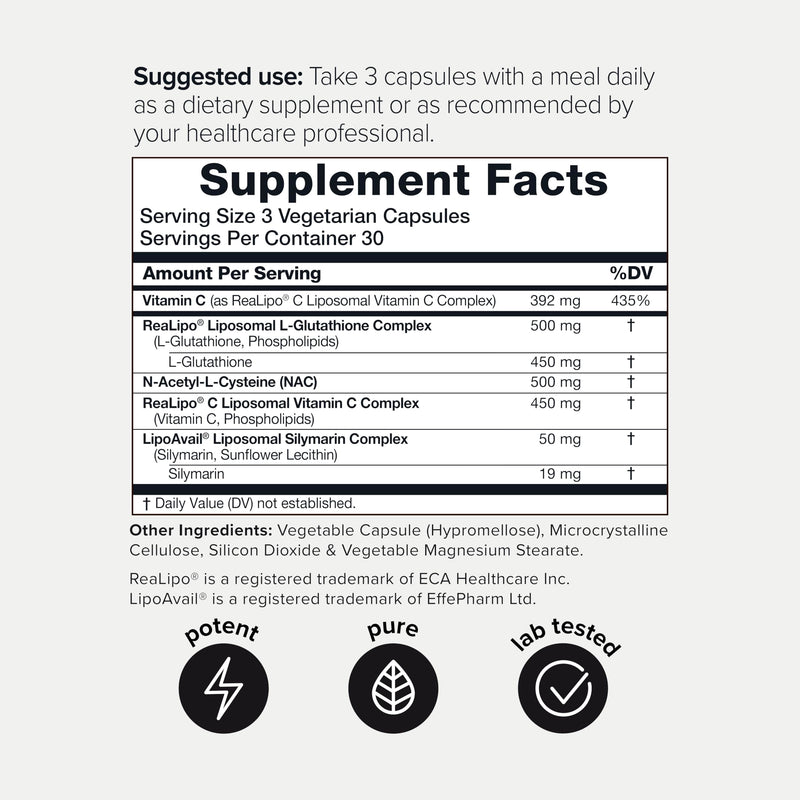 Toniiq Liposomal Glutathione - High-Strength 1,500mg Complex | With ReaLipo® & LipoAvail® - Antioxidant Support with NAC, Vitamin C & Milk Thistle - 90 Capsules