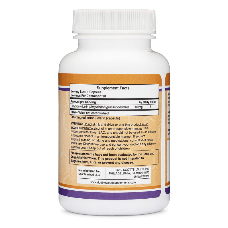 Dihydromyricetin (DHM) (Hovenia Dulcis Extract) Supplement for Liver Support (Naturally Obtained from The Oriental Raisin Tree) 90 Capsules 300mg Analysis | Supports Restful Sleep After Drinking, Liver Processing, 300mg Tablet, Non-GMO, Third-Party Tes...