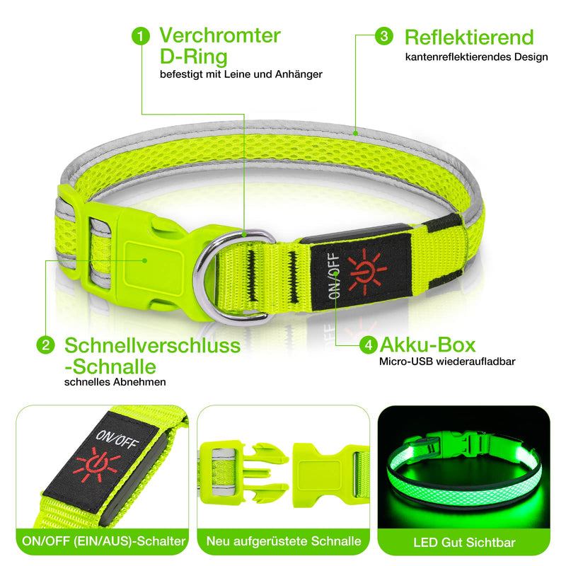 Luminous Dog Collar, Colaseeme LED Dog Luminous Collar, Waterproof Dog Collar, Luminous, Dog Luminous Collar, Rechargeable for Pet Night Walking Safety, Green L Large (15.4"-23.6"/39-60 cm) - BeesActive Australia