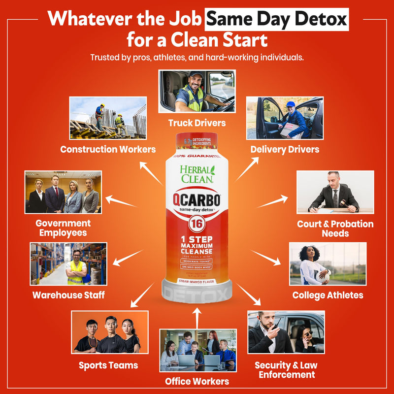 Herbal Clean Qcarbo16 Same-Day Detox Cleanse Drink (16 fl oz) - Strawberry Mango Flavor Full Body Cleanse* Detox Drink for Moderate Toxin Level*, Vitamin B2 and Vitamin B12 for Men & Women