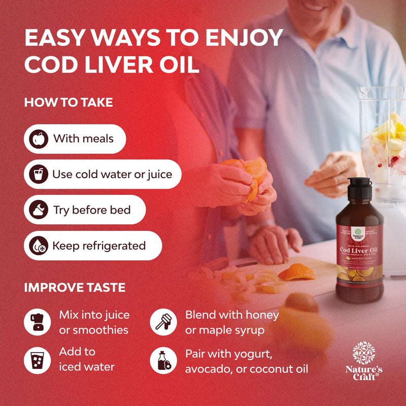 Icelandic Wild Caught Cod Liver Oil Liquid - Fish Oil Drops with Omega 3, EPA, DHA, Vitamin D & A - Liquid Cod Liver Supplement for Heart, Joint, Brain & Immune Support - 8 Fl Oz 240ml (Pack of 1)