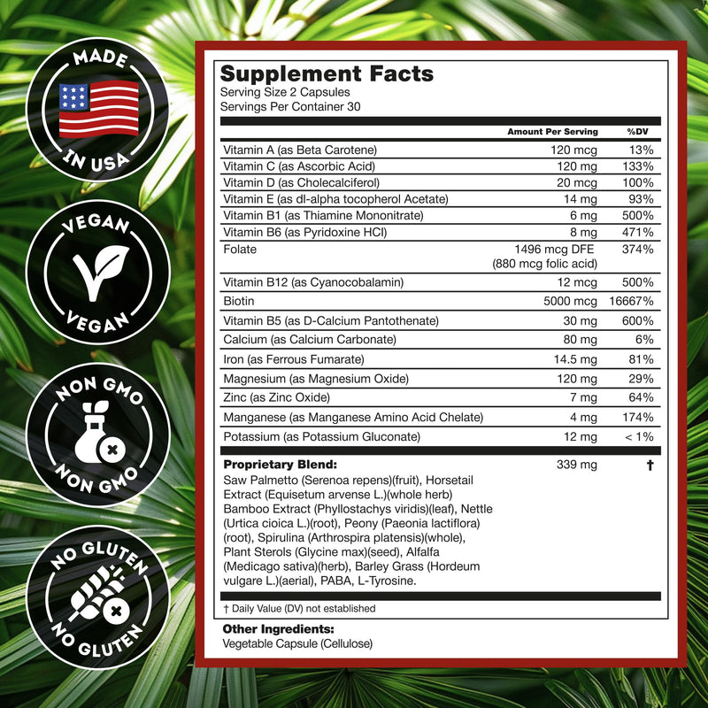 DHT Blocker Hair Growth Supplement - High Potency Biotin & Saw Palmetto for Hair Regrowth - Natural Hair Loss Treatments for Women & Men - Helps Stimulate Hair Follicle Growth