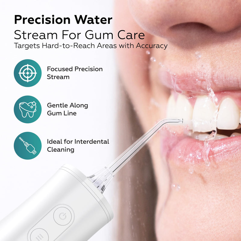 Cordless Water Flosser Oral Irrigator | 10–150 PSI Adjustable Pressure | 5 Cleaning Modes | 10 oz Tank | IPX7 Waterproof | 8 Jet Tips for Teeth, Braces & Gums | USB-C Rechargeable (F5039W) White
