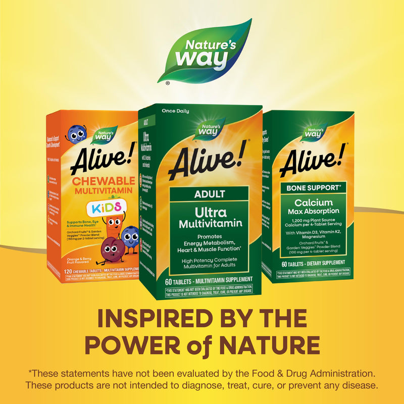 Nature's Way Alive! Adult Ultra Multivitamins, High Potency, 60 ct | Promotes Cellular Energy Metabolism*, Heart & Muscle Function*, B-Vitamins Including Methylated B12, Gluten-Free