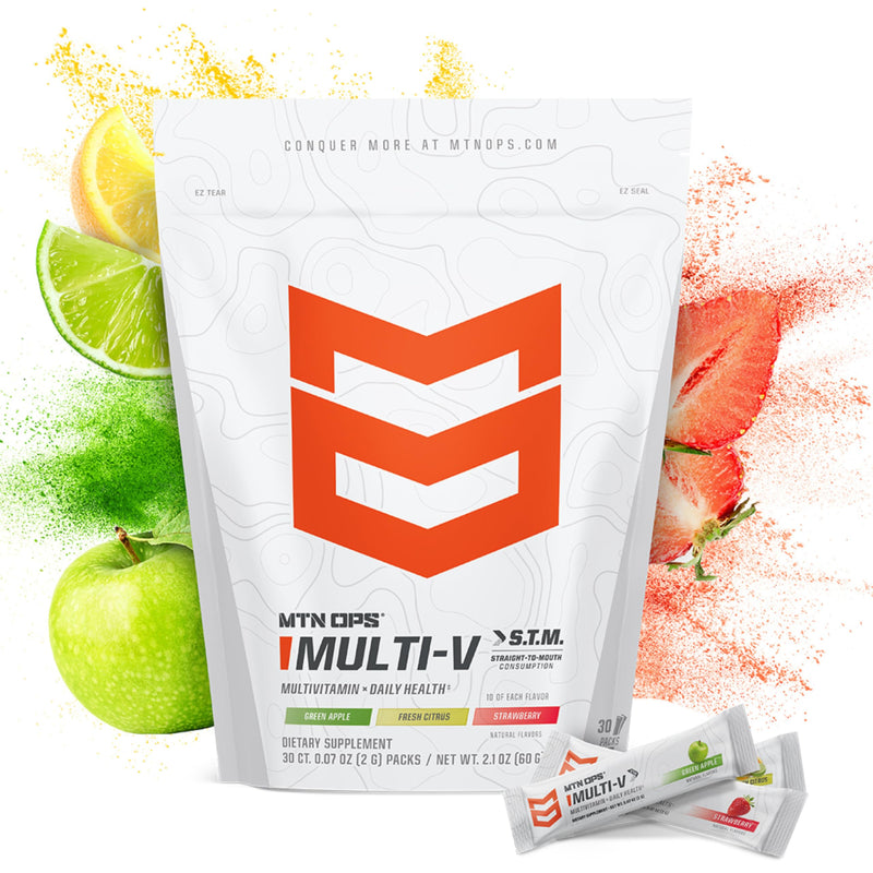 MTN OPS Multi-V STM On-the-Go Daily Multivitamin, 30 Servings | Straight-to-Mouth Multivitamin, Daily Vitamins, On-the-Go Nutrition, Travel Friendly Multi-Vitamins