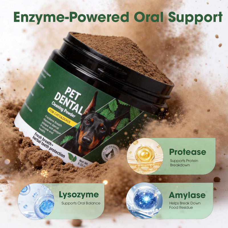 Dog Teeth Cleaning Powder, Dental Powder for Dogs Teeth Cleaning More Easy Plaque Off, Natural Postbiotic Supplement Sprinkle on Food, Targets Tartar & Bad Breath No Brushing for Dogs Daily Oral Care