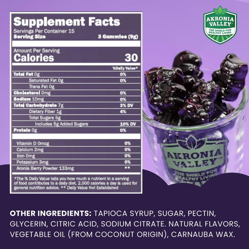 Aronia Berry Gummies | 45 Vegetarian Gummies | Pack of 1 | Immune Support, for Health and Wellness, Delicious Aronia Flavor Aronia Berry Gummies 45 Count (Pack of 1)