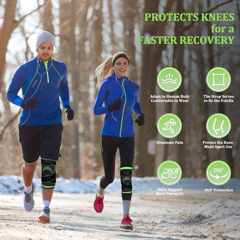 Knee Brace with Straps for Women/Men, Knee Compression Sleeve for Knee Pain, Arthritis, ACL, PCL, Meniscus Tear, Joint Pain Relief. Knee Support for Running, Workout, 1 pcs (Green, L/XL) Green, L/XL - BeesActive Australia