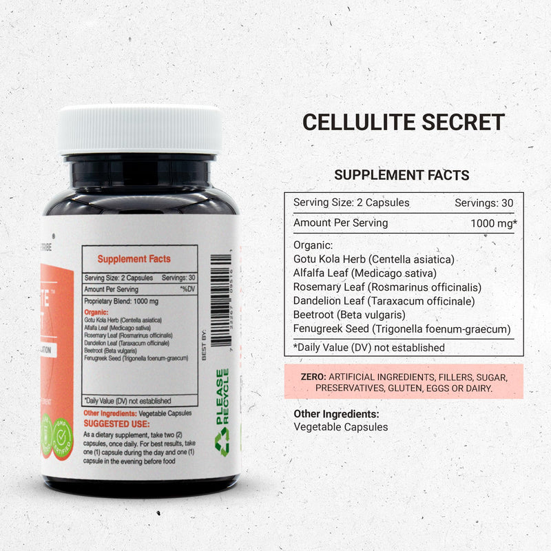 Secrets of the Tribe Cellulite Secret 60 Capsules, 1000 mg, Gotu Kola, Alfalfa, Rosemary, Dandelion, Beet Root, Fenugreek Metabolism/Circulation (60 Capsules) 60 Count (Pack of 1)