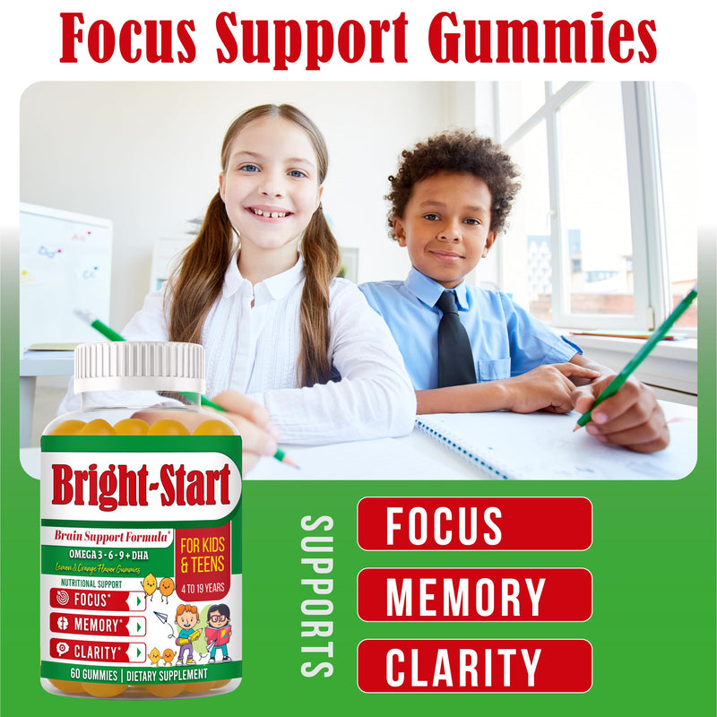 BrightStart Focus Gummies for Kids & Teens – Kids Focus and Attention Supplements with Omega 3 DHA, Brain Support Supplement for Teens, Kids Omega 3 Gummies, Daily Children’s Focus Gummy, 60 Ct