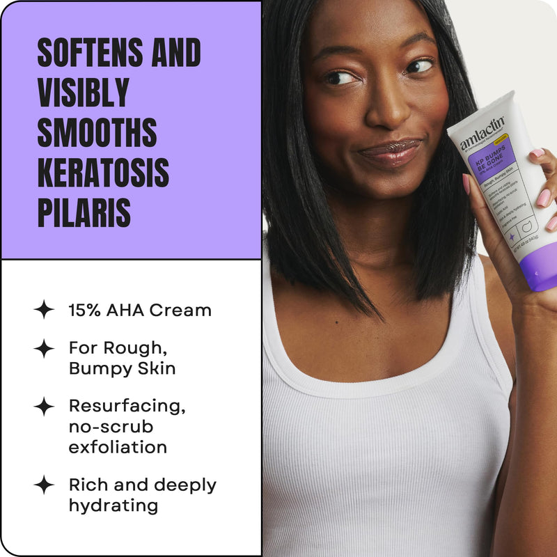 AmLactin KP Bumps Be Gone - Therapeutic Body Cream for Keratosis Pilaris - No-Scrub Exfoliator and Body Moisturizer for Dry Skin with 15% Lactic Acid AHA, 3 oz (Packaging May Vary) 3 Ounce (Pack of 1)