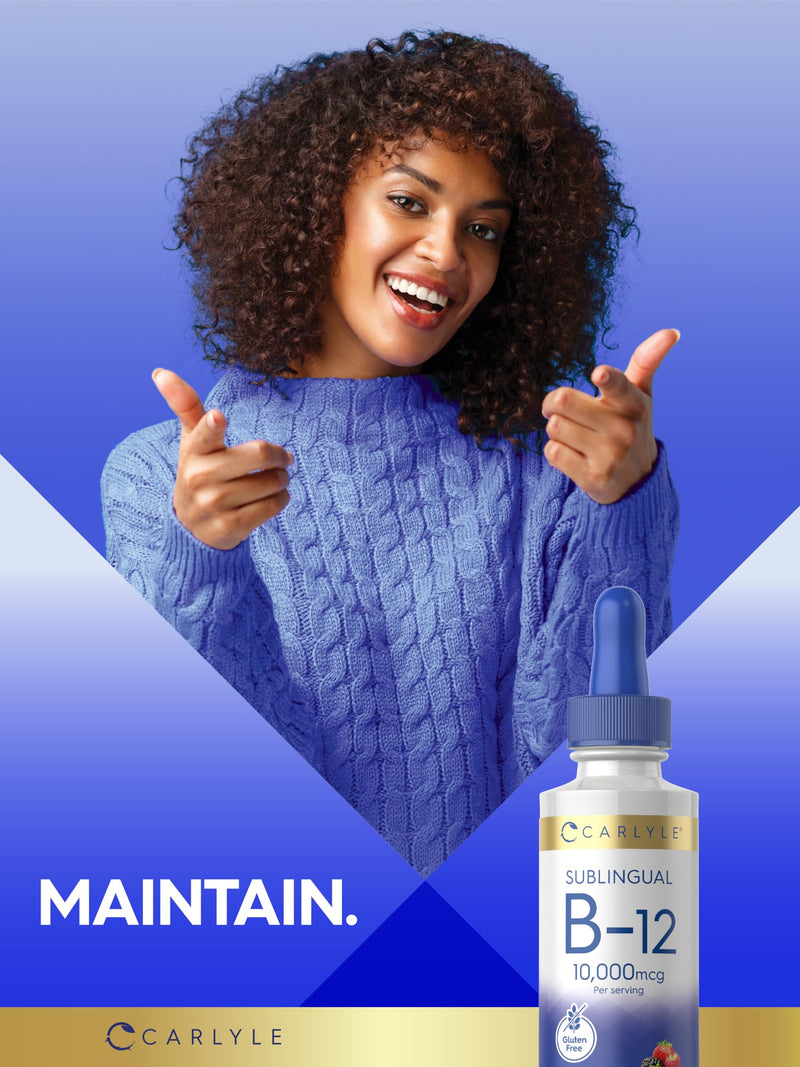 Carlyle Vitamin B12 Sublingual Liquid Drops | 10,000 mcg | 2 fl oz | As Cyanocobalamin and Methylcobalamin | Vegetarian, Non-GMO and Gluten Free 2 Fl Oz (Pack of 1)