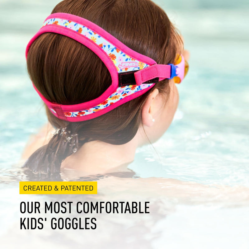 FINIS DragonFly Kids Swim Goggles - Ages 3-8 - UV Protection - Floating Neoprene Strap - Soft Silicone Fit - Flower Power - BeesActive Australia