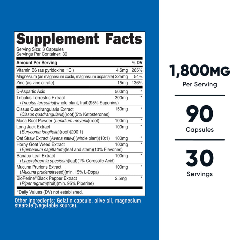 Nutricost Testosterone Support Complex (90 Capsules) -1800mg Per Serving 90 Count (Pack of 1)