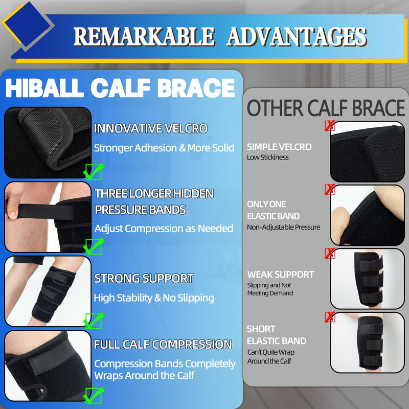 Hiball Adjustable Calf Brace for Men Women, Lower Leg Compression Wrap, Calf Compression Sleeve with Six Nylon Buckle Pressure Strips, Shin Splint & Calf Support for Torn Calf Muscle, Varicose Veins Black (Single) X-Large
