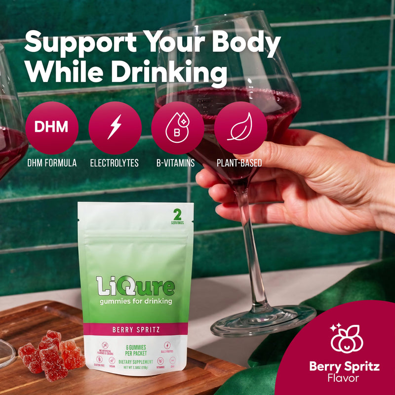 Liver Support Gummies, Feel Better After A Night Out, DHM, Milk Thistle, B Vitamins, Electrolytes, Plant-Based Pack of 6 (12 Servings) - Post-Celebration Wellness