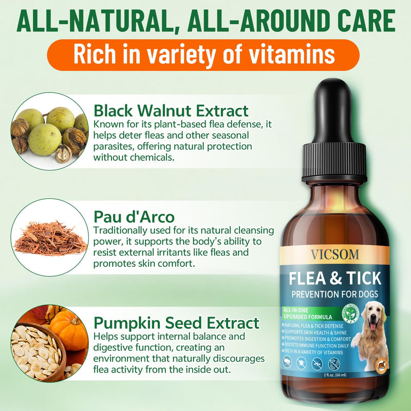 Natural Flea and Tick Prevention Chewables for Dogs & Natural Flea and Tick Prevention Drops for Dogs - 200 Chews & 60ml, Skin & Coat Support, and Flea Protection