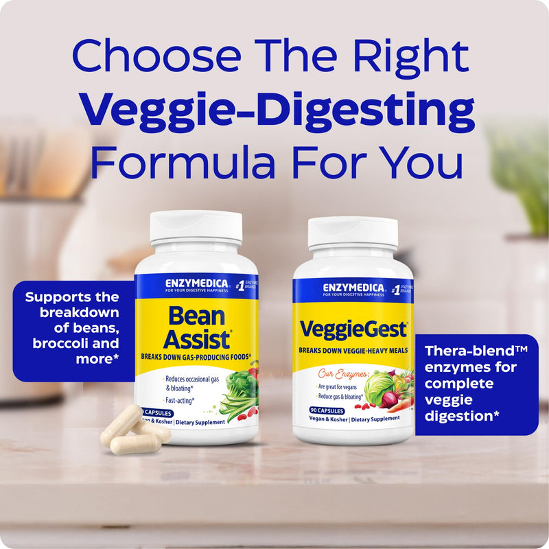 Enzymedica BeanAssist, Helps Reduce Gas & Bloating, Vegan - 30 Capsules | Digestive Enzyme Supplement for Women & Men, Alpha Galactosidase Enzyme for Digestion & Gut Health Support, Fast-Acting Standard Packaging