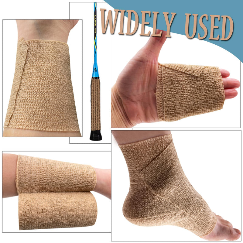 HerMia Self Adhesive Bandage Wrap 3 Rolls 4 Inch Self Adherent Wrap Self Stick Bandages Wrap Stretch Bandage for Wrist Ankle Swelling Sprains 4 In - 3 Rolls - BeesActive Australia