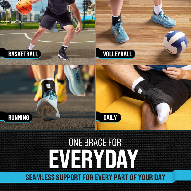 Z ATHLETICS Ankle Brace for Women & Men - Lace Up Adjustable Support with Side Stabilizers for Sprained Ankle, Achilles Tendonitis Relief | Basketball, Volleyball, Running & Sports Recovery Black Medium