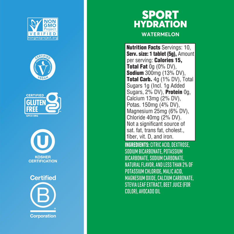 Nuun Sport Electrolyte Tablets, Watermelon Flavor, GF & Vegan, 8 Pack | 80 Servings with Magnesium, Calcium, Potassium, Chloride & Sodium, Gluten Free & Vegan 80 Count (Pack of 1)