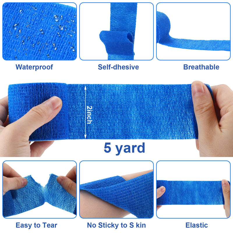 Treela 48 Pack Self Adhesive Wrap Bandage Bulk, 2 Inches x 5 Yards Self Adherent Cohesive Bandage Elastic Athletic Tape Breathable Wound Tape for Stretch Athletic Sports Wrist Ankle(Blue) Blue 2 Inch X 5 Yards - BeesActive Australia