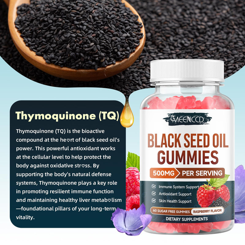 2 Pack Black Seed Oil Gummies, Cold Pressed Black Seed Oil Supplement | Antioxidant Support, Vegan, Non-GMO, Suagr-Free, Natural Raspberry Flavor, 120 Count 60 Count (Pack of 2)
