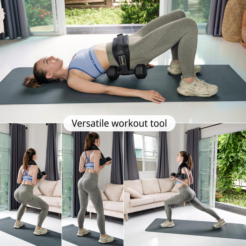 Exercise Hip Thrust Belt with Slip-Resistant Padding - Easy to Use with Dumbbells, Kettlebells, or Plates - Protects Your Hips for Gym, Home Workouts, or On the Go Black