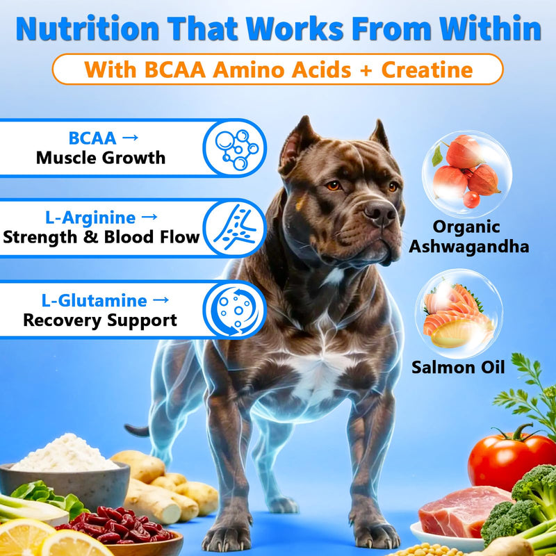 Muscle Gain Power Soft Chews for Dogs– Dog Weight Gainer Treats with BCAA Amino Acids for Muscle Build,Growth & Recovery, L-Arginine & L-Glutamine,for Bully & All Breeds,100 Counts