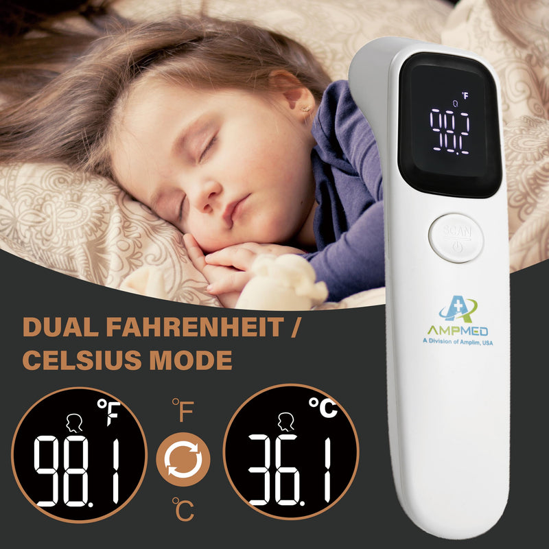 Amplim Baby Thermometer No Touch, Infrared Forehead Thermometer for Babies, Kids and Adults, Fast 1 Second Reading, LED Display, Fever Alert, °F/°C Switchable