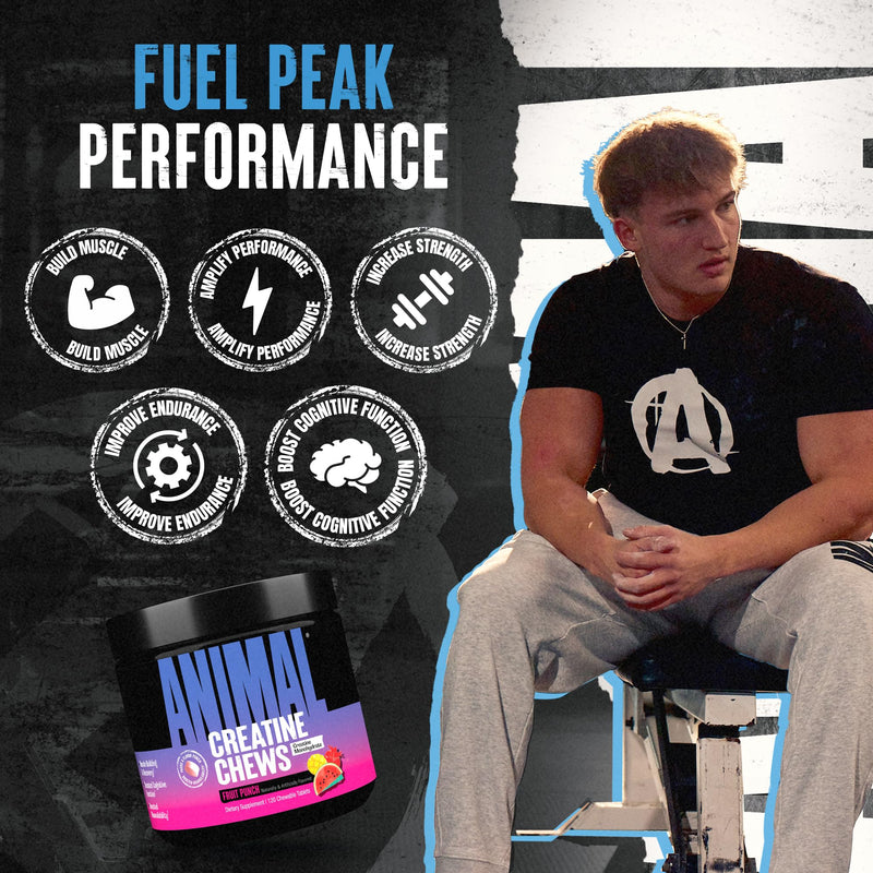 Animal Creatine Chews Tablets - Enhanced Creatine Monohydrate with AstraGin to Improve Absorption, Sea Salt for Added Pumps, Delicious and Convenient Chewable Tablets - Fruit Punch Creatine - Fruit Punch 120 Count (Pack of 1)