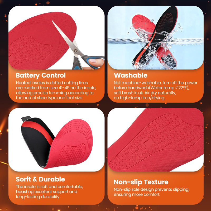 Heated Insoles Rechargeable, Foot Warmer for Men and Women with 5000 mAh Battery, 4-Temperature Settings Mobile App Control, Adjustable Design for All Shoes for Outdoor& Indoor Use, Size Large Black - BeesActive Australia