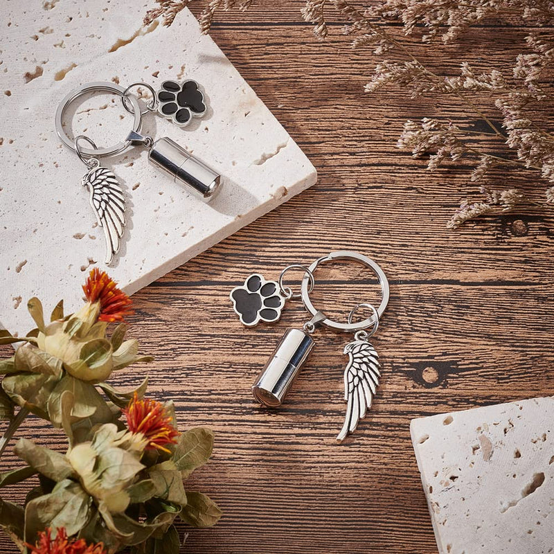 nbeads Pack of 2 pet memorial urn keychains, dog paw wings ashes memorial keychain pet memorial ashes holder keychain pet keepsake memorial