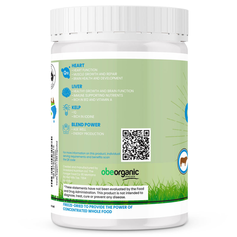 GRASSLAND NUTRITION 100% Organic Australian: Cardio Support Beef Organ Blend - CoQ10, B12, Iodine (180 Capsules)