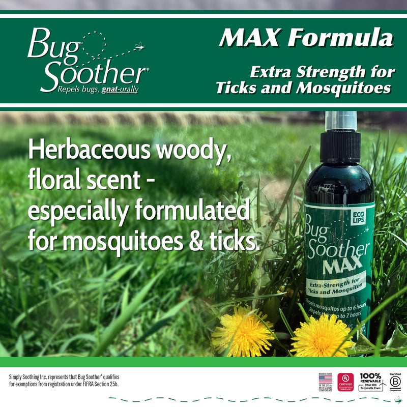 Bug Soother Max - Extra Strength Natural Gnat, Tick, and Mosquito Repellent, 4 fl oz Bug Spray Deterrent - DEET-Free - Safe for Adults & The Environment - Made in USA 4 Fl Oz (Pack of 1)