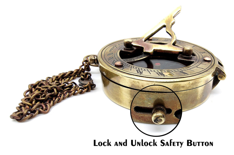5MoonSun5's Antique Brass Sundial Compass Marine Boat Gift Pocket Sun Dial in Leather Display Box Nautical Marine Gift Sun Clock Pirate Ship Replica Watch Steampunk Accessory - BeesActive Australia