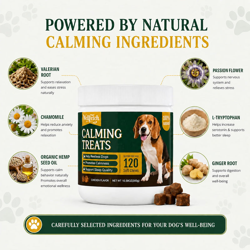 Dog Calming Treats for Anxiety & Stress Relief, Promotes Relaxation, Hemp Calming Chews for Dogs with Chamomile, Melatonin, Valerian Root & L-Tryptophan – Helps with Barking, Hyperactivity, Thunder