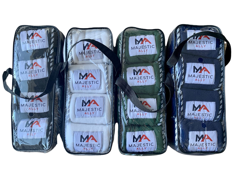 Majestic Ally Fleece Polo Leg Wraps with Braided Rope for Horses - Set of 4-10 foot long and 5 Inch wide (Navy) Navy - BeesActive Australia