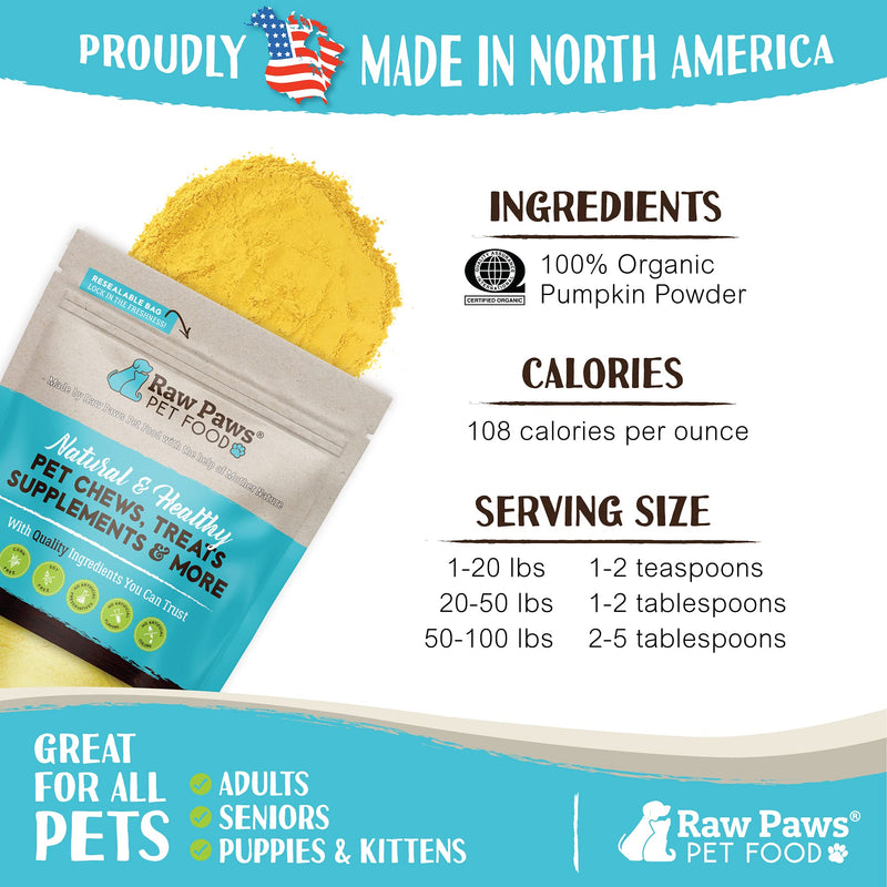 Raw Paws USA Organic Pumpkin Powder for Cats & Dogs, 4-oz - Healthy Stool, Diarrhea, Constipation Relief, Pure Pumpkin for Dogs, Canned Pumpkin for Dogs Alternative, Dog Pumpkin Powder, Fiber for Cats 4 oz - BeesActive Australia