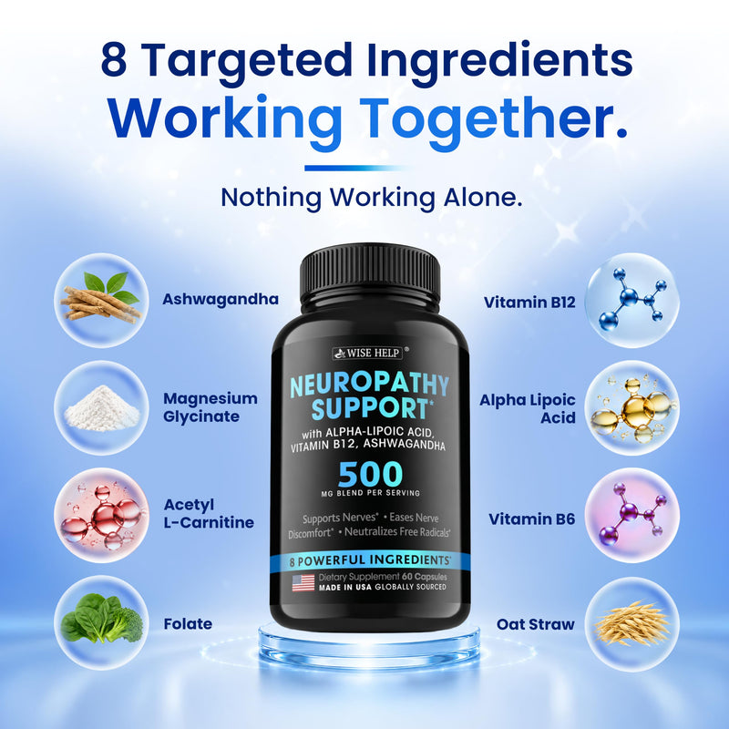 Neuropathy Support Supplement - Made in USA - Vitamin & Botanical Formula for Daily Wellness - Hands, Neck, Feet & Toes - Pack of 2 60 Count (Pack of 2)