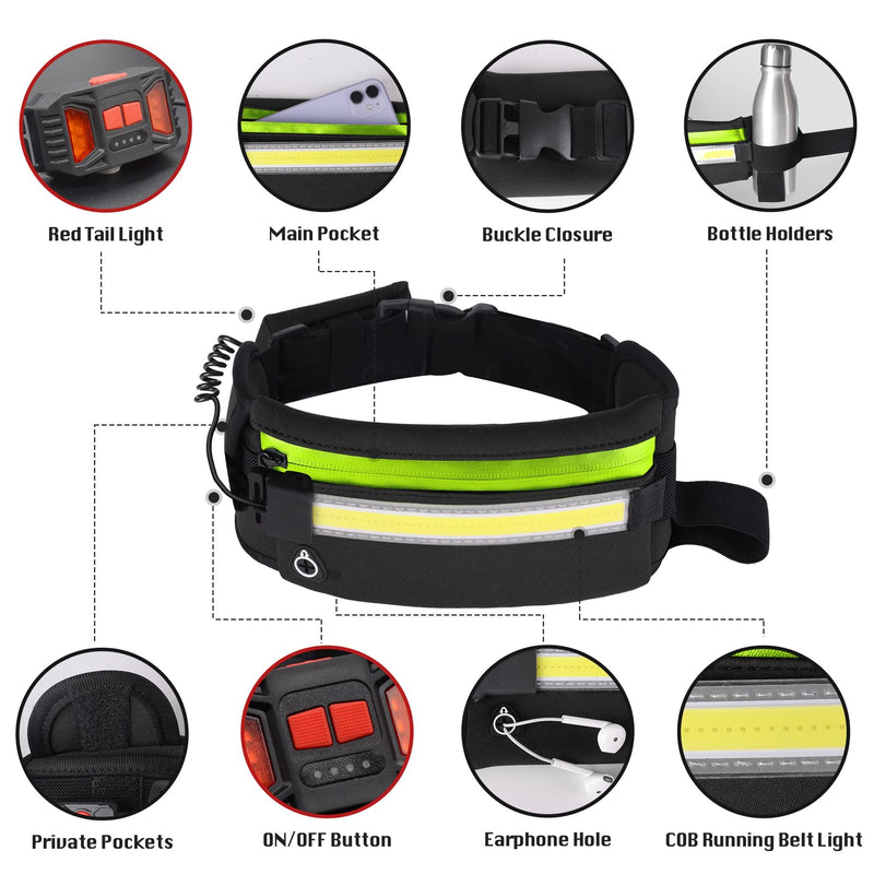 Running Light, 1000Lumens Running Belt Running Gear with 230°Rechargeable Night Running Light for Phone Waist Bag Light with Water Bottle Holder Slim Running Belt for Runners Sports Jogging Walking Black - BeesActive Australia