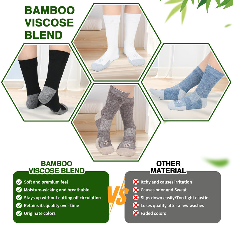 Diabetic Socks for Men,4 Pairs Crew Diabetic Neuropathy Socks for Men 9-12 Dark Blue/White/Coffee/Black Large