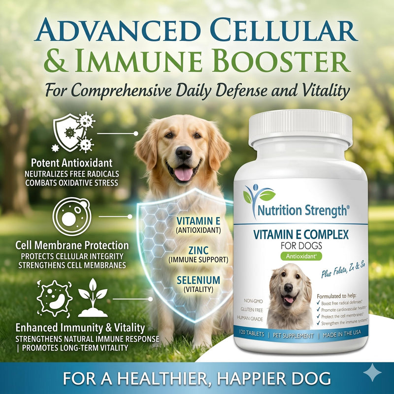 Vitamin E for Dogs, Promote Cardiovascular Health, Support Cell Membranes, Vitamin E Complex to Boost Dog Immune System Plus Zinc, Selenium, Folate, Salmon Oil, 120 Chewable Tablets