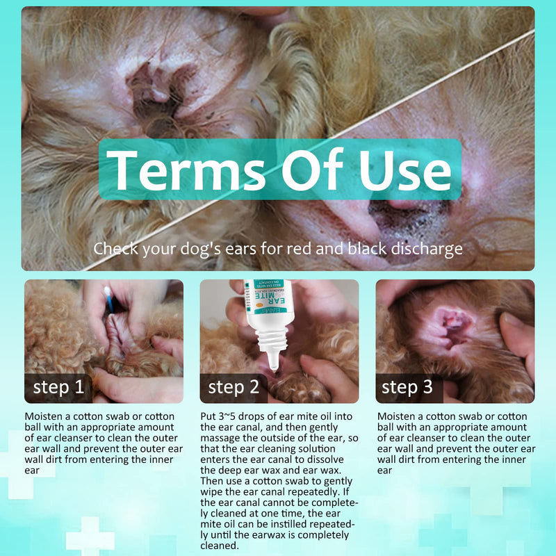 Ear Mite Drops for Dogs & Cats, Ear Infection Treatment for yeast infection, itching and odours, Veterinary-grade, for Dogs, Cats & all other animals